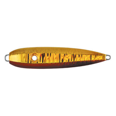 Isca de pesca metálica laranja e dourada