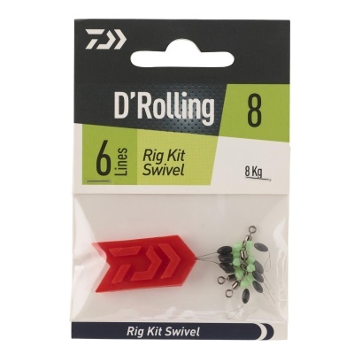 Kit de pesca D'Rolling Rig Kit Swivel com 6 linhas e resistência de 8 kg na embalagem