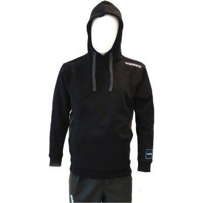 Sweatshirt preta com capuz e bolso frontal tipo canguru com escrita SHIMANO