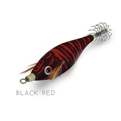 Isca de pesca camarão preto e vermelho com anzóis metálicos