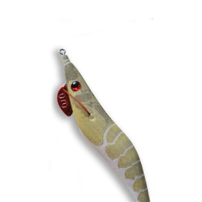 Isca de pesca castanha e bege com etiqueta vermelha '310'