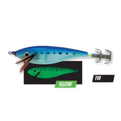 Isca de pesca azul e verde com anzóis duplos e efeito luminoso