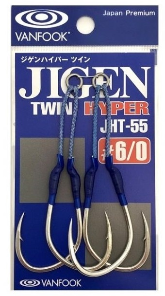 Anzóis de pesca Vanfook JIGEN TWIN HYPER JHT-55 com embalagem azul