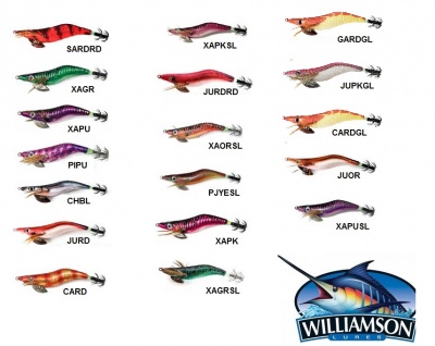 Iscos artificiais coloridos para pesca em forma de lula com logótipo Williamson Lures
