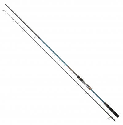 Cana de pesca azul e preta de duas partes com empunhadura preta