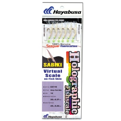 Pacote de anzóis de pesca Hayabusa com escamas virtuais em prateado e detalhes verdes