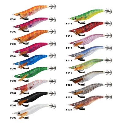 22 iscas de pesca em forma de lula com várias cores e números F001 a F022