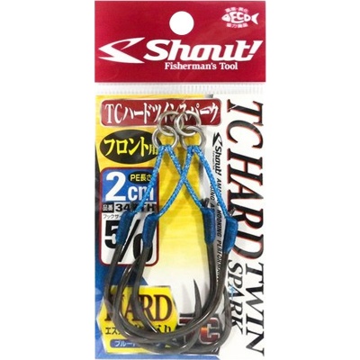 Anzóis de pesca Shout! TC HARD TWIN SPARK em embalagem transparente com etiqueta colorida