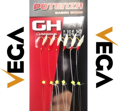 Embalagem de anzóis de pesca Potenza Sabiki Skins GH com anzóis luminescentes vermelhos e pretos