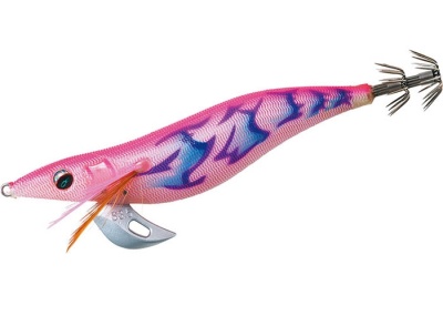 Isca de pesca em forma de lula rosa e azul com gancho metálico