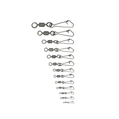 Conjunto de giradores de pesca metálicos com fecho de mola em vários tamanhos