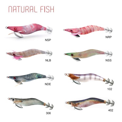 Oito iscas de pesca em forma de camarão com várias cores e códigos