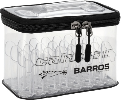 Caixa de arrumação transparente com fecho e texto calabar BARROS