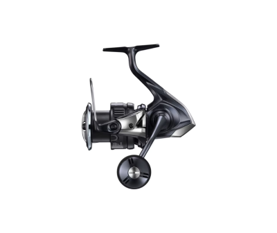 Carreto de pesca preto e prateado com manivela lateral circular