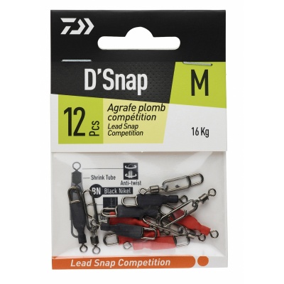 Embalagem de agrafes para pesca D'Snap tamanho M com 12 unidades