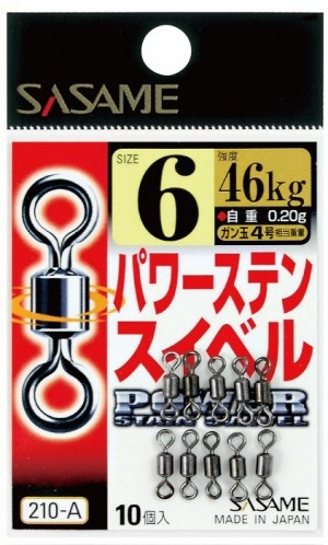 Pacote com 10 rolamentos metálicos para pesca SASAME Power Swivel tamanho 6, capacidade 46kg