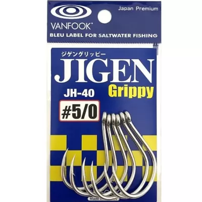 Pacote de anzóis metálicos prateados VANFOOK JIGEN JH-40 Grippy tamanho 5/0