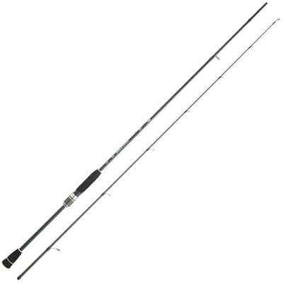 Vara de pesca preta em duas partes com empunhadura antiderrapante e argolas para linha