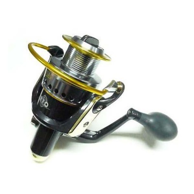 Carreto de pesca preto e dourado com manivela ergonómica