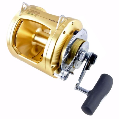 Carretel de pesca dourado Shimano Talica 16 II com manivela preta