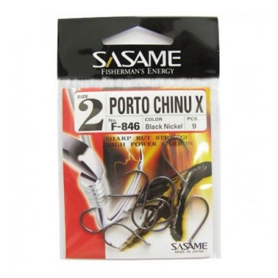 Pacote de anzóis Sasame Porto Chinu X tamanho 2 cor Black Nickel com 9 peças