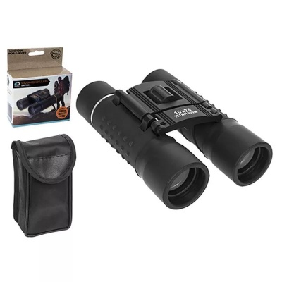 binóculos compactos pretos com bolsa e caixa