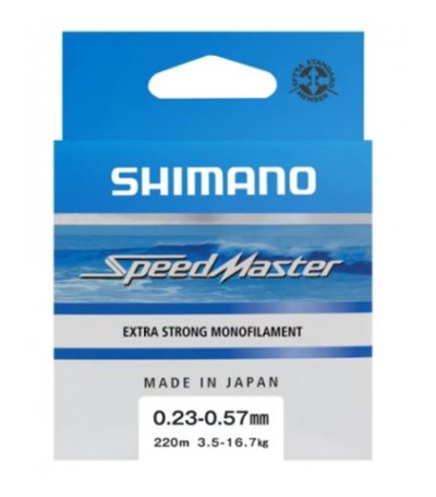 Embalagem azul e branca de linha de pesca Shimano SpeedMaster