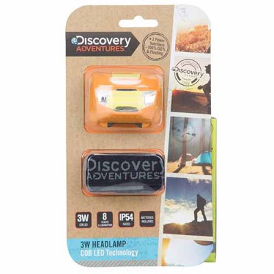 Lanterna de cabeça Discovery Adventures laranja na embalagem original