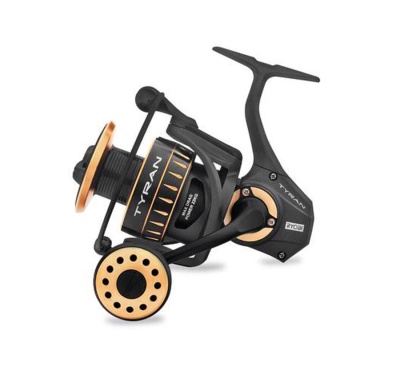 Carreto de pesca TYRAN preto com detalhes dourados