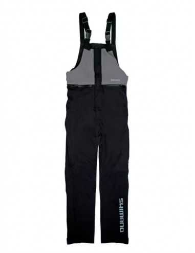 Macacão impermeável cinza e preto com alças e logo SHIMANO