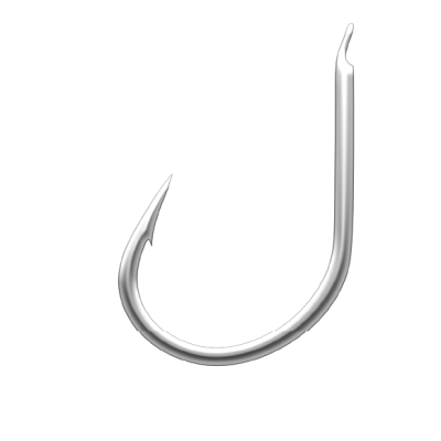 Gancho de pesca metálico prateado em fundo preto