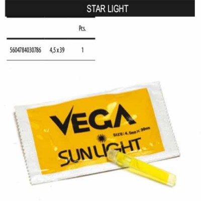 Pacote VEGA SUNLIGHT amarelo com ampola amarela translúcida e texto STAR LIGHT