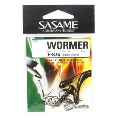 Embalagem de anzóis para pesca SASAME WORMER F-875 cor Black Nickel