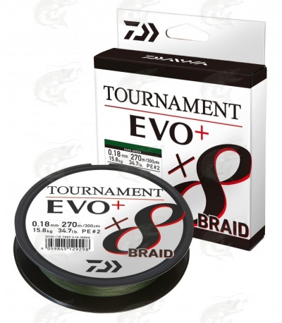 Carretel de linha de pesca Daiwa Tournament EVO+ x8 Braid com embalagem.