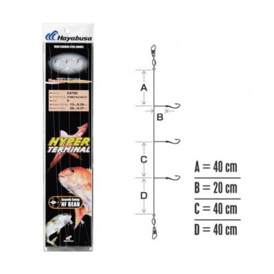 Anzol de pesca Hayabusa HYPER TERMINAL com embalagem preta e imagens de peixes