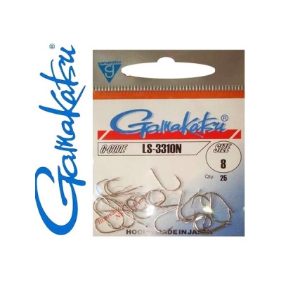 Conjunto de anzóis Gamakatsu LS-3310N tamanho 8 com embalagem branca e texto em azul e vermelho