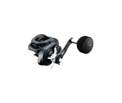 Carretel de pesca baitcasting preto com manivela acolchoada