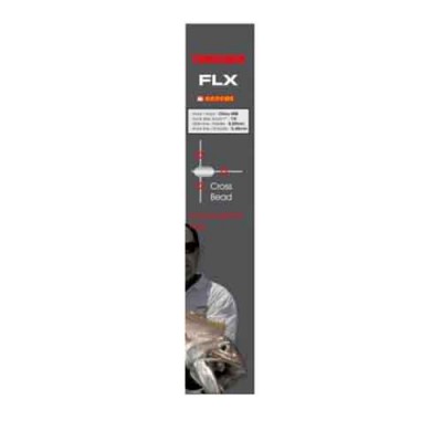 Embalagem vertical de linha de pesca STRIKE PRO FLX com texto e foto de pessoa com peixe