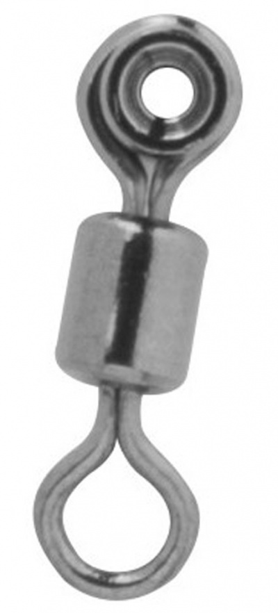 Girueta metálica prateada com dois olhais ligados a cilindro central