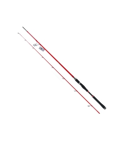 Conjunto de cana de pesca vermelha de duas partes com punho preto