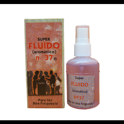 Frasco e caixa de produto SUPER FLUIDO (aromático) n° 37 com tampa branca, texto em português e fundo branco.