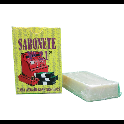 Sabonete Nº1 com caixa registadora vermelha na embalagem amarela e sabonete branco