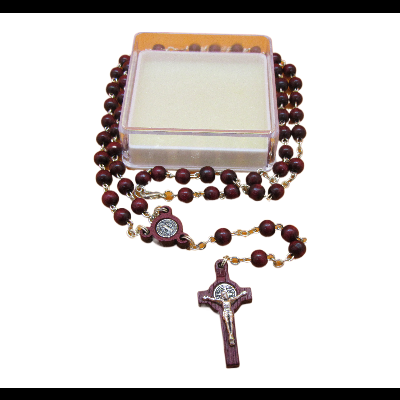 terço católico com crucifixo e caixa transparente