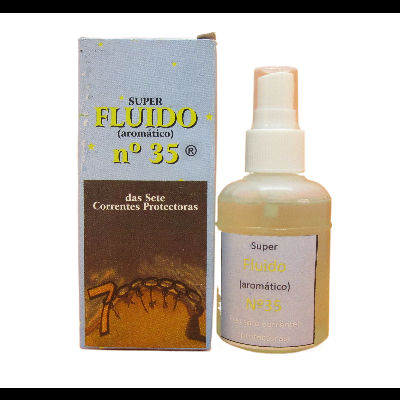Frasco de spray aromático Super Fluido nº 35 com caixa castanha ao lado