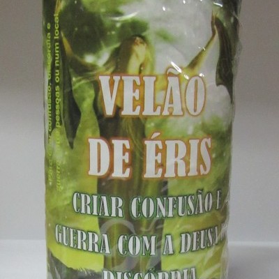 Vela castanha com etiqueta verde e texto Velão de Éris e descrição em português