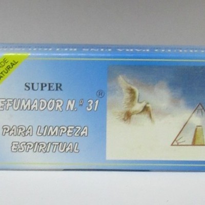 Caixa azul de incenso Super Defumador Nº 31 para limpeza espiritual com pomba e pirâmide