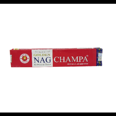 Caixa de incenso vermelha com texto Golden Nag Champa