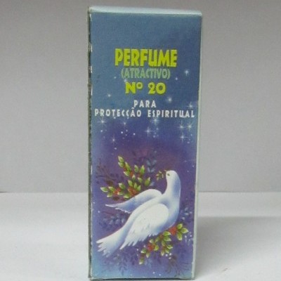 Caixa de perfume azul com pomba branca e texto PROMO