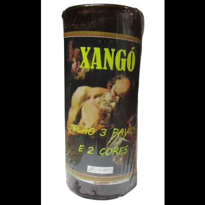 vela tricolor XANGÓ embalagem preta com texto e figura masculina idosa