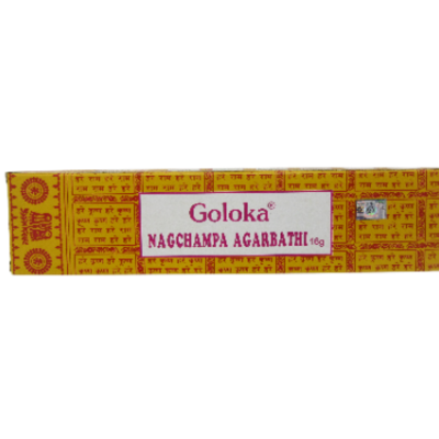 Caixa de incenso Goloka Nag Champa Agarbathi em amarelo e vermelho